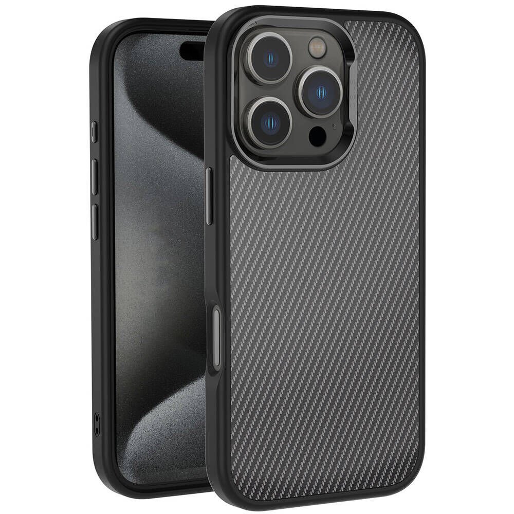 Apple iPhone 16 Pro Max Kılıf Karbon Fiber Görünümlü Parlak Kamera Çerçeveli HEPTEKİLETİŞİM Venus Kapak