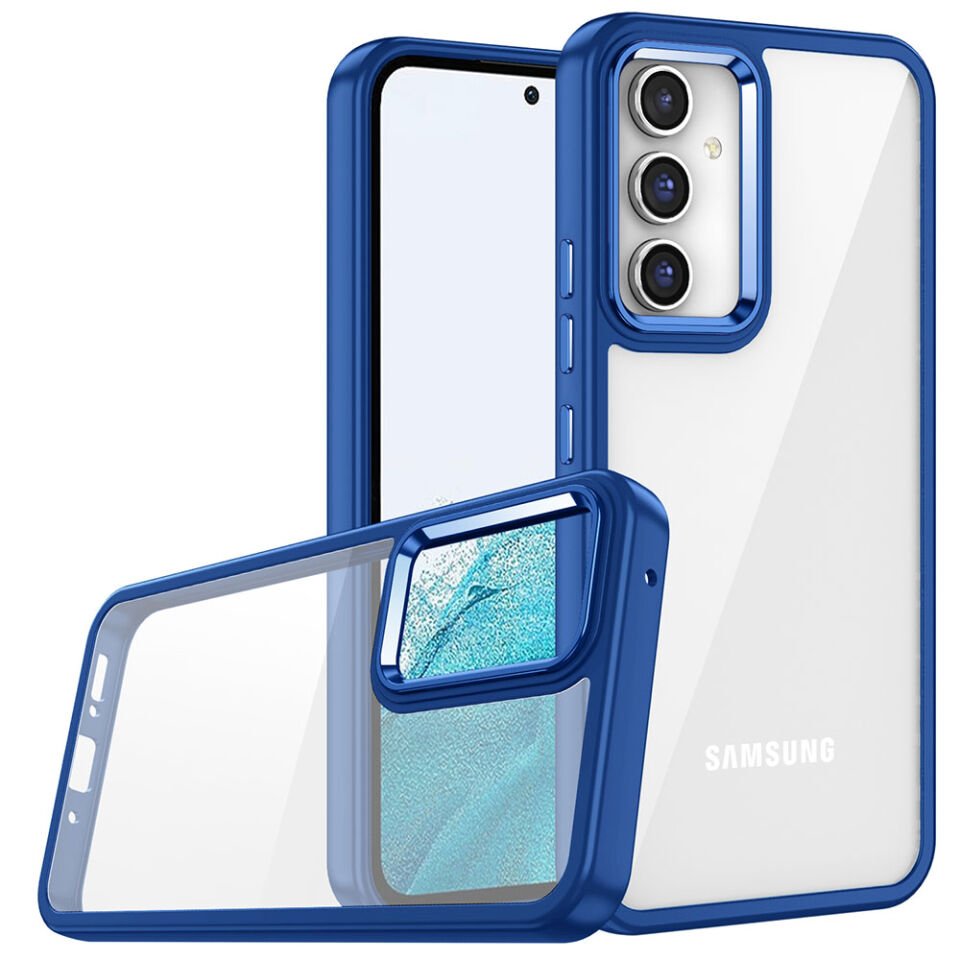 Samsung Galaxy A34 Kılıf Kamera Çıkıntılı Arkası Şeffaf Hassas Tuşlu Kenarlı Kapak (Flora) Lacivert