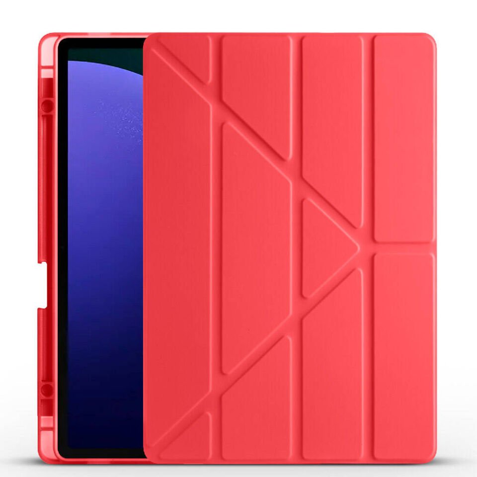 Samsung Galaxy Tab S10 Plus Kılıf Kalem Bölmeli Standlı 360 Derece Tam Korumalı Tasarım (TR) Kırmızı