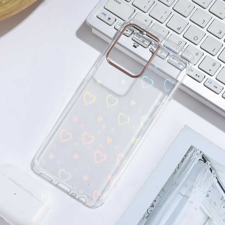 Oppo Reno 5 Lite Kılıf Renkli Transparan Parlak Desenli Sert Kapak (SİDNEY) Heart No1