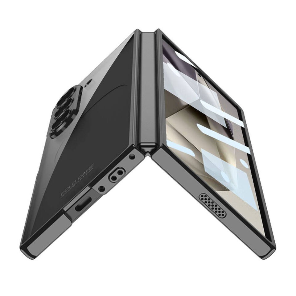 Samsung Galaxy Z Fold 6 Kılıf Kenarları Renkli Darbe Emici Katlanabilir Parlak Sert Şeffaf Kapak Siyah