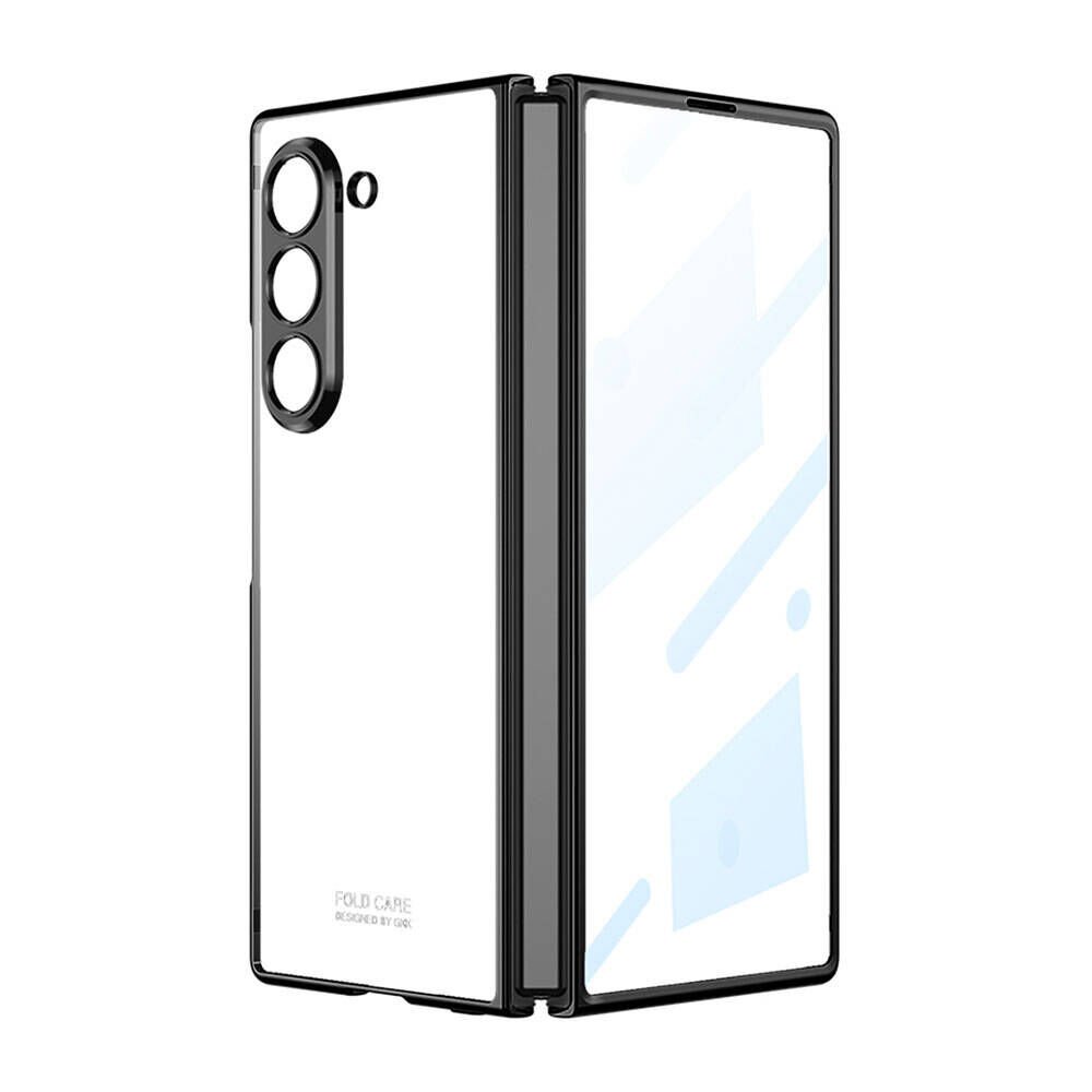 Samsung Galaxy Z Fold 6 Kılıf Kenarları Renkli Darbe Emici Katlanabilir Parlak Sert Şeffaf Kapak Siyah