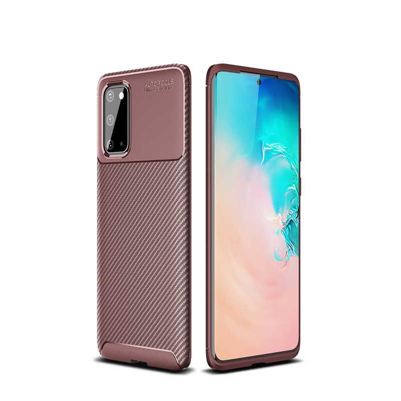 Samsung Galaxy S20 Kılıf Kamera Çıkıntılı Karbon Fiber Dokulu Renk Atmaz Kapak (NEGRO) Kahverengi