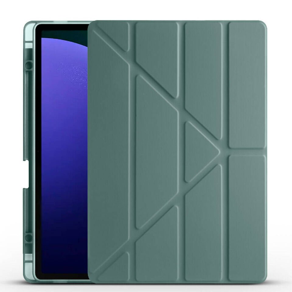 Samsung Galaxy Tab S10 Plus Kılıf Kalem Bölmeli Standlı 360 Derece Tam Korumalı Tasarım (TR) Koyu Yeşil