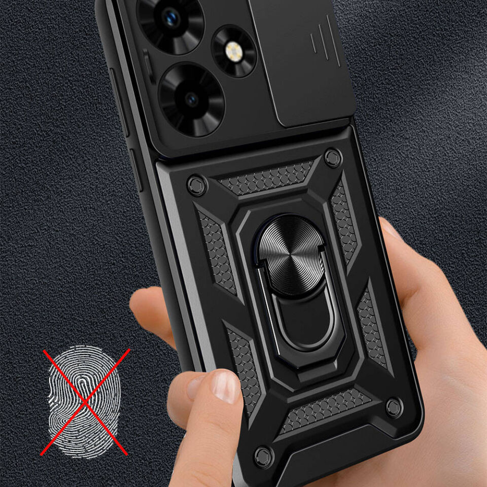 İnfinix Hot 30 Kılıf Sürgülü Tank Zırh Yüzüklü Mıknatıslı Standlı Kapak (S-VEGA) Mavi