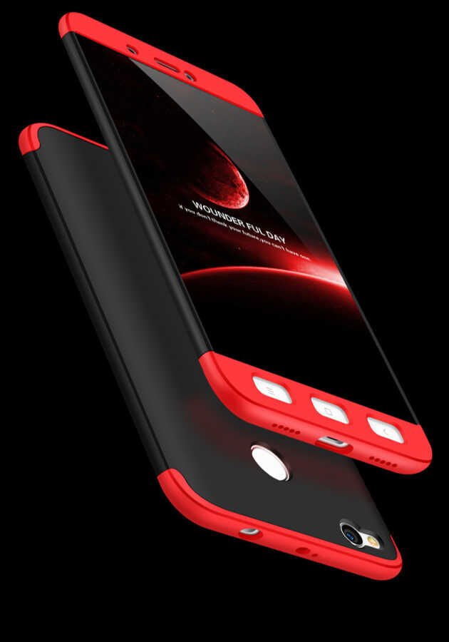 Xiaomi Redmi 4x Kılıf 360 Tam Koruma Ön Ve Arka Sert Mika Kapak Orjinal Ays Gkk Kapak Siyah-Kırmızı