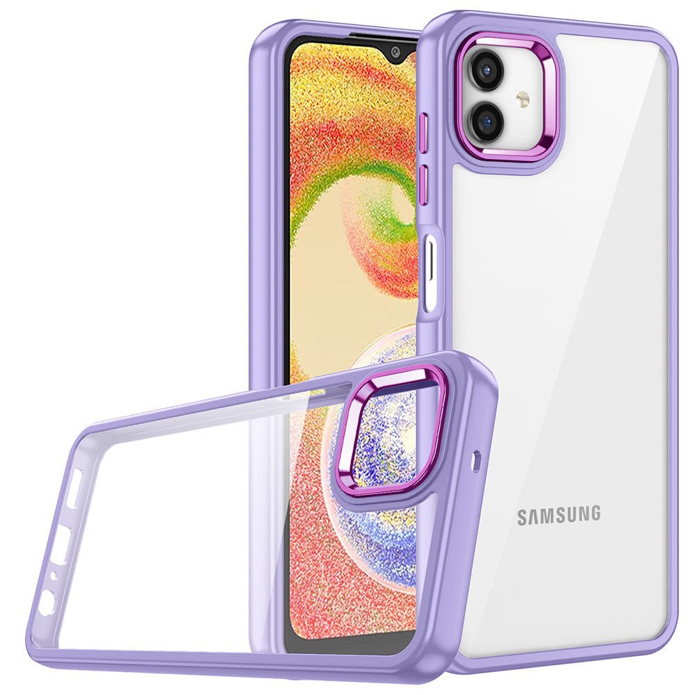 Samsung Galaxy A04E Kılıf Kamera Çıkıntılı Arkası Şeffaf Hassas Tuşlu Kenarlı Kapak (Flora) Lila