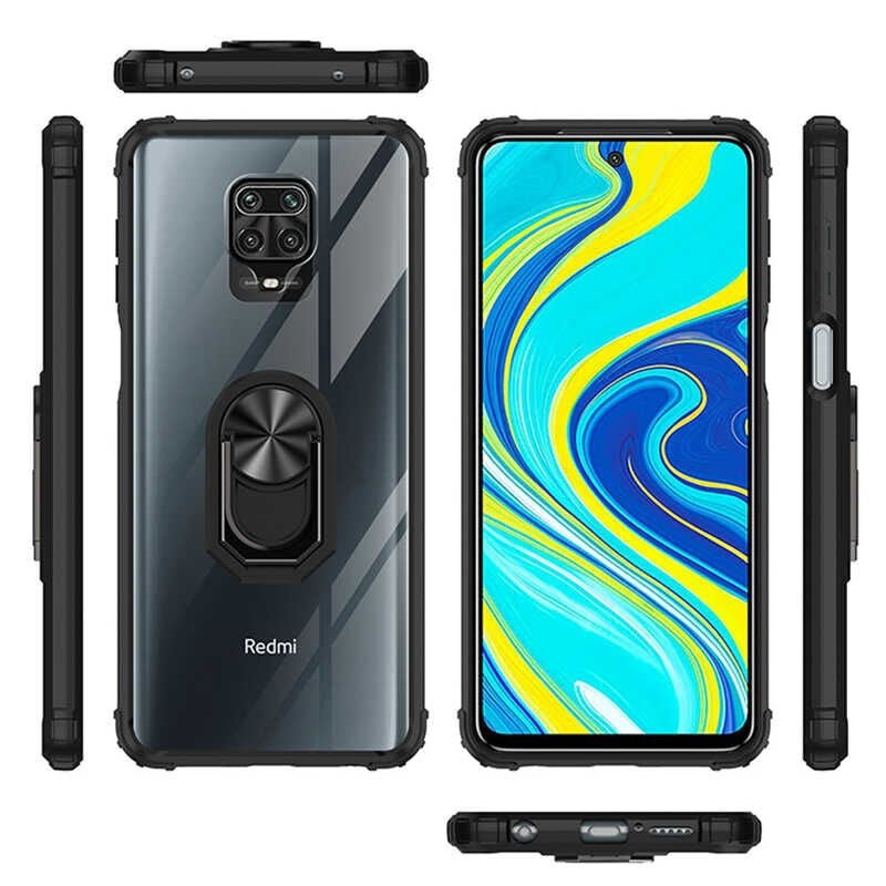 Xiaomi Redmi Note 9 Pro Kılıf Arkası Şeffaf Kenarları Renkli Yüzüklü Tank Kapak (MOLA) Lacivert