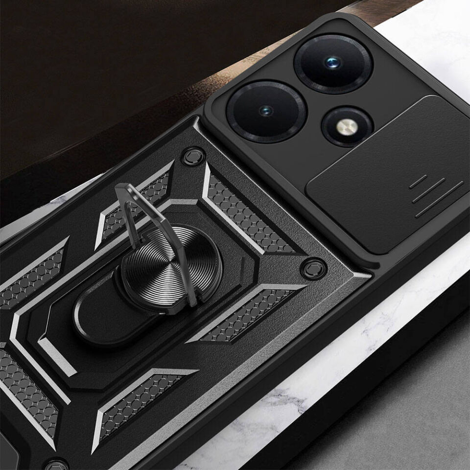 İnfinix Hot 30İ Kılıf Sürgülü Tank Zırh Yüzüklü Mıknatıslı Standlı Kapak (S-VEGA) Mavi
