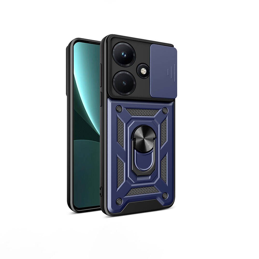 İnfinix Hot 30İ Kılıf Sürgülü Tank Zırh Yüzüklü Mıknatıslı Standlı Kapak (S-VEGA) Mavi