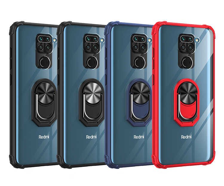 Xiaomi Redmi Note 9 Kılıf Arkası Şeffaf Kenarları Renkli Yüzüklü Tank Kapak (MOLA) Siyah
