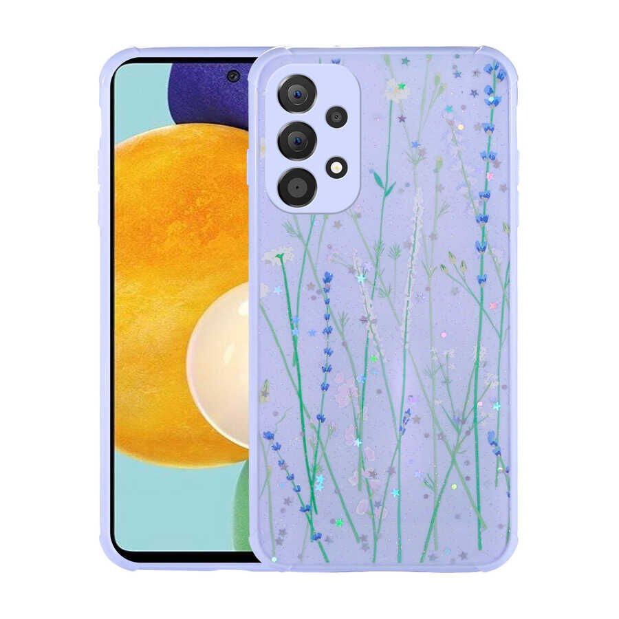 Samsung Galaxy A73 Kılıf Simli Desenli Köşe Kamera Korumalı Darbe Emici Silikon Kapak (Popy) Dallar