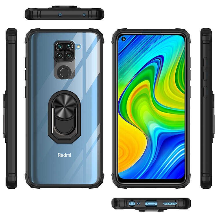 Xiaomi Redmi Note 9 Kılıf Arkası Şeffaf Kenarları Renkli Yüzüklü Tank Kapak (MOLA) Lacivert