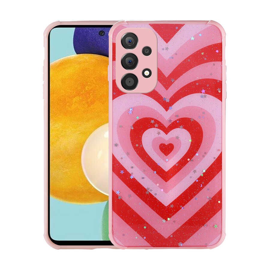 Samsung Galaxy A73 Kılıf Simli Desenli Köşe Kamera Korumalı Darbe Emici Silikon Kapak (Popy) Kalp