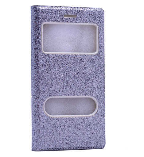 Samsung Galaxy S3 Mini Kapaklı Kılıf Simli Mıknatıslı Kapak (DOLCE-SİM) Koyu Gri