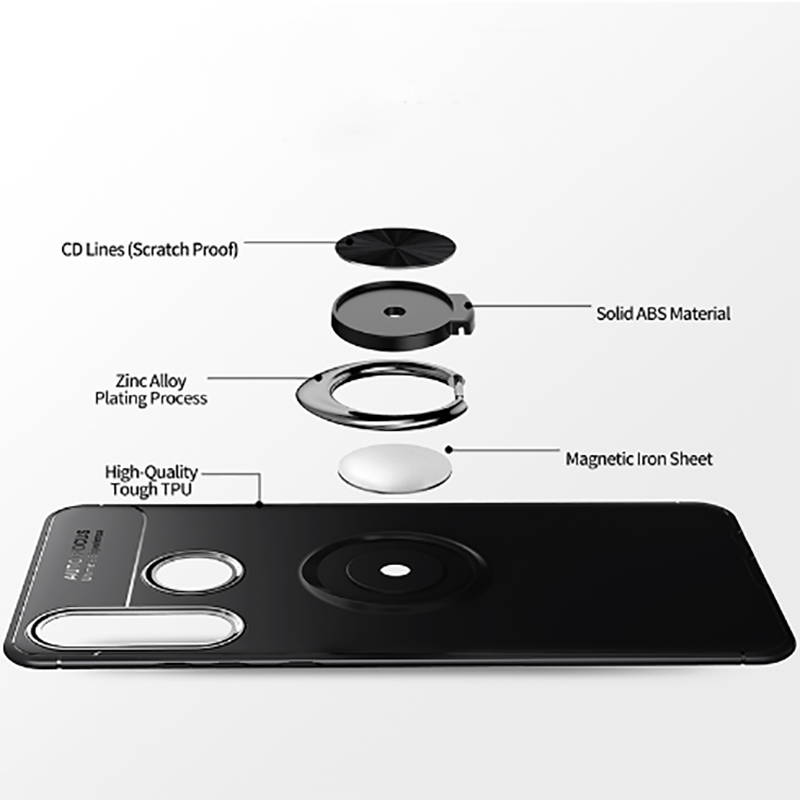 Huawei P40 Lite E Kılıf Kamera Çıkıntılı Renkli Yüzüklü Standlı Mıknatıslı Kapak (RAVEL) Kırmızı
