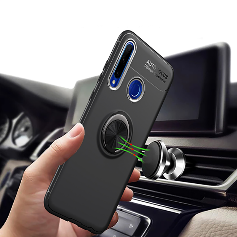 Huawei P40 Lite E Kılıf Kamera Çıkıntılı Renkli Yüzüklü Standlı Mıknatıslı Kapak (RAVEL) Kırmızı