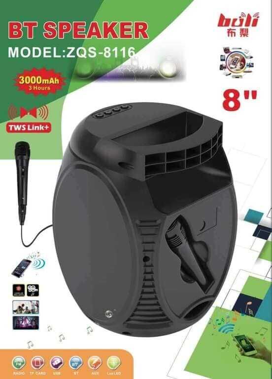 Bluetooth Speaker With FM Radio Hoparlör Kareoke Özelliği Kompakt ve Sağlam Tasarım (ZQS-8116) Siyah