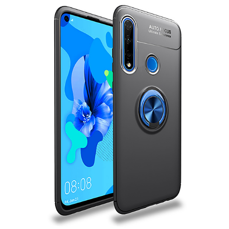 Huawei P40 Lite E Kılıf Kamera Çıkıntılı Renkli Yüzüklü Standlı Mıknatıslı Kapak (RAVEL) Mavi