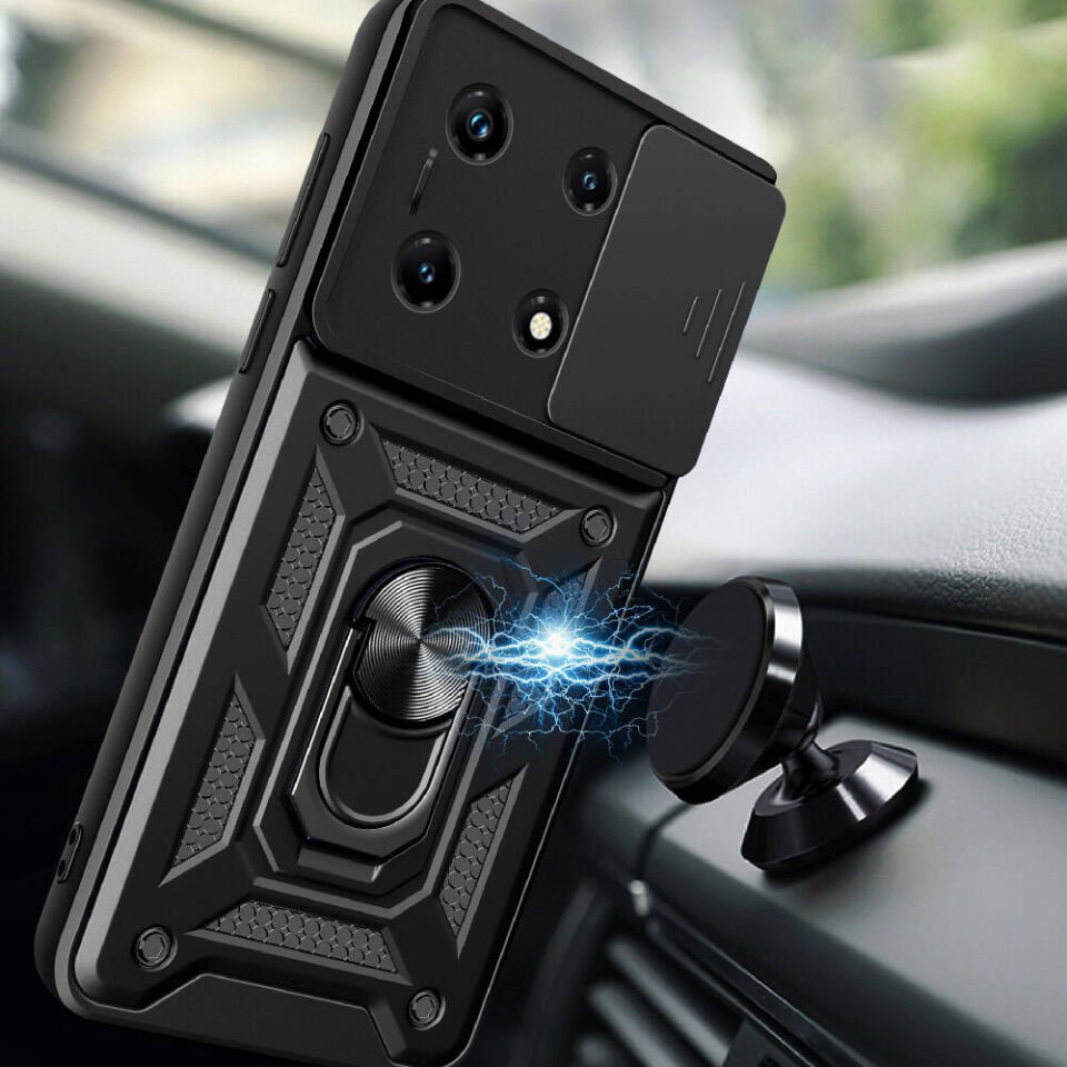 İnfinix Note 30 Pro Kılıf Sürgülü Tank Zırh Yüzüklü Mıknatıslı Standlı Kapak (S-VEGA) Mavi