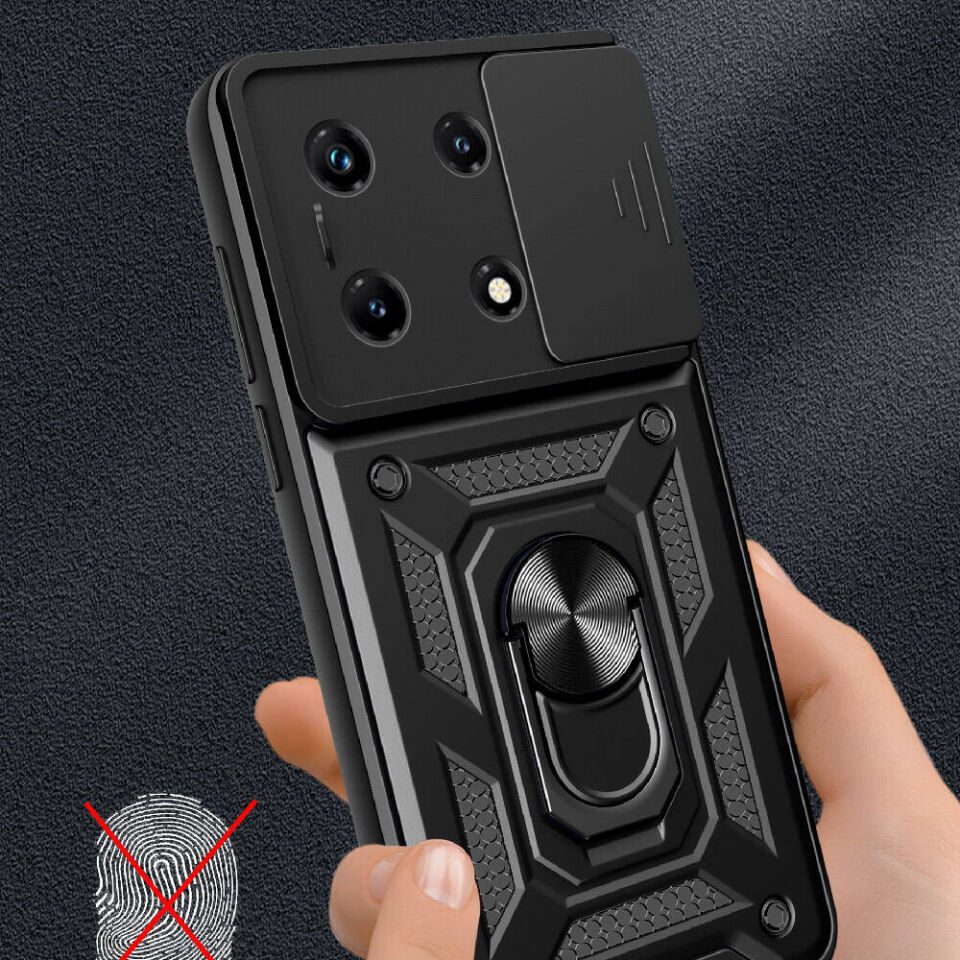İnfinix Note 30 Pro Kılıf Sürgülü Tank Zırh Yüzüklü Mıknatıslı Standlı Kapak (S-VEGA) Mavi