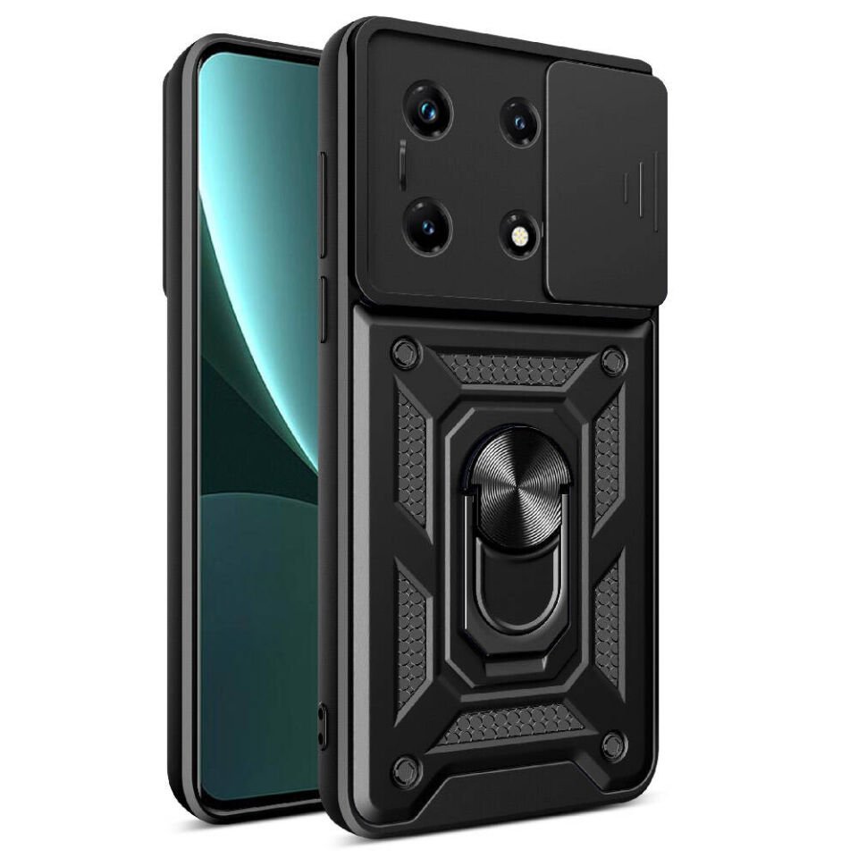 İnfinix Note 30 Pro Kılıf Sürgülü Tank Zırh Yüzüklü Mıknatıslı Standlı Kapak (S-VEGA) Mavi