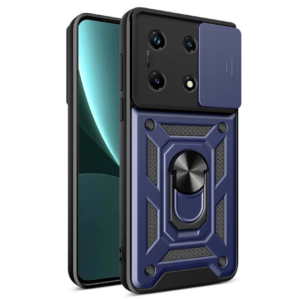 İnfinix Note 30 Pro Kılıf Sürgülü Tank Zırh Yüzüklü Mıknatıslı Standlı Kapak (S-VEGA) Mavi