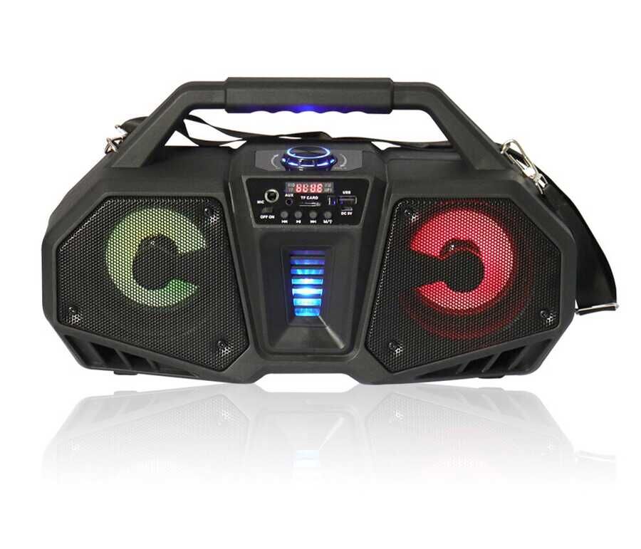 Bluetooth Speaker Hoparlör With FM Radio Özellikli Gövde Kısmında Renkli Led Tasarım (ZQS-4216) Siyah