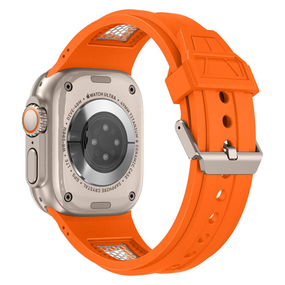 Apple Watch 2/3/4/5/6/7/8/9/se/ultra/nike 42mm 44mm 45mm 49mm Metal Kordon Tasarım (KRD-117) Titanyum-Starlight