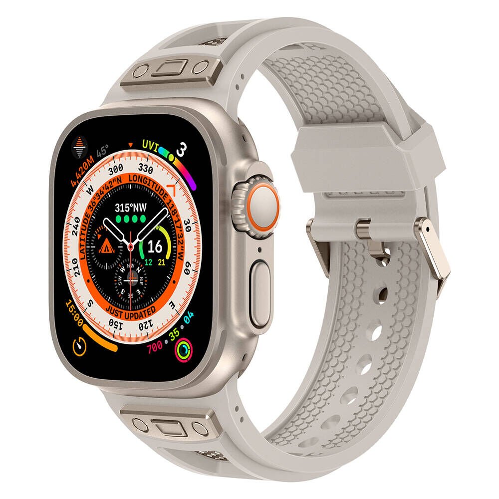 Apple Watch 2/3/4/5/6/7/8/9/se/ultra/nike 42mm 44mm 45mm 49mm Metal Kordon Tasarım (KRD-117) Titanyum-Starlight