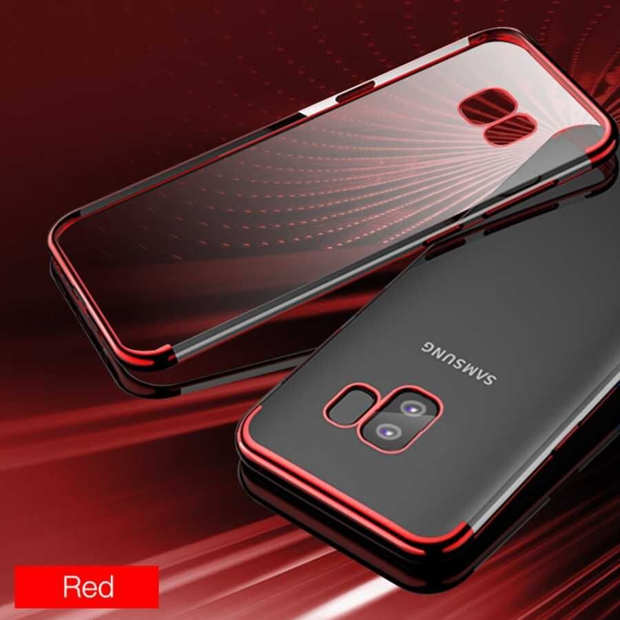 Samsung Galaxy S9 Kılıf Dört Köşe Renkli Lazer Şeffaf Silikon Kapak (GLİTTER) Kırmızı