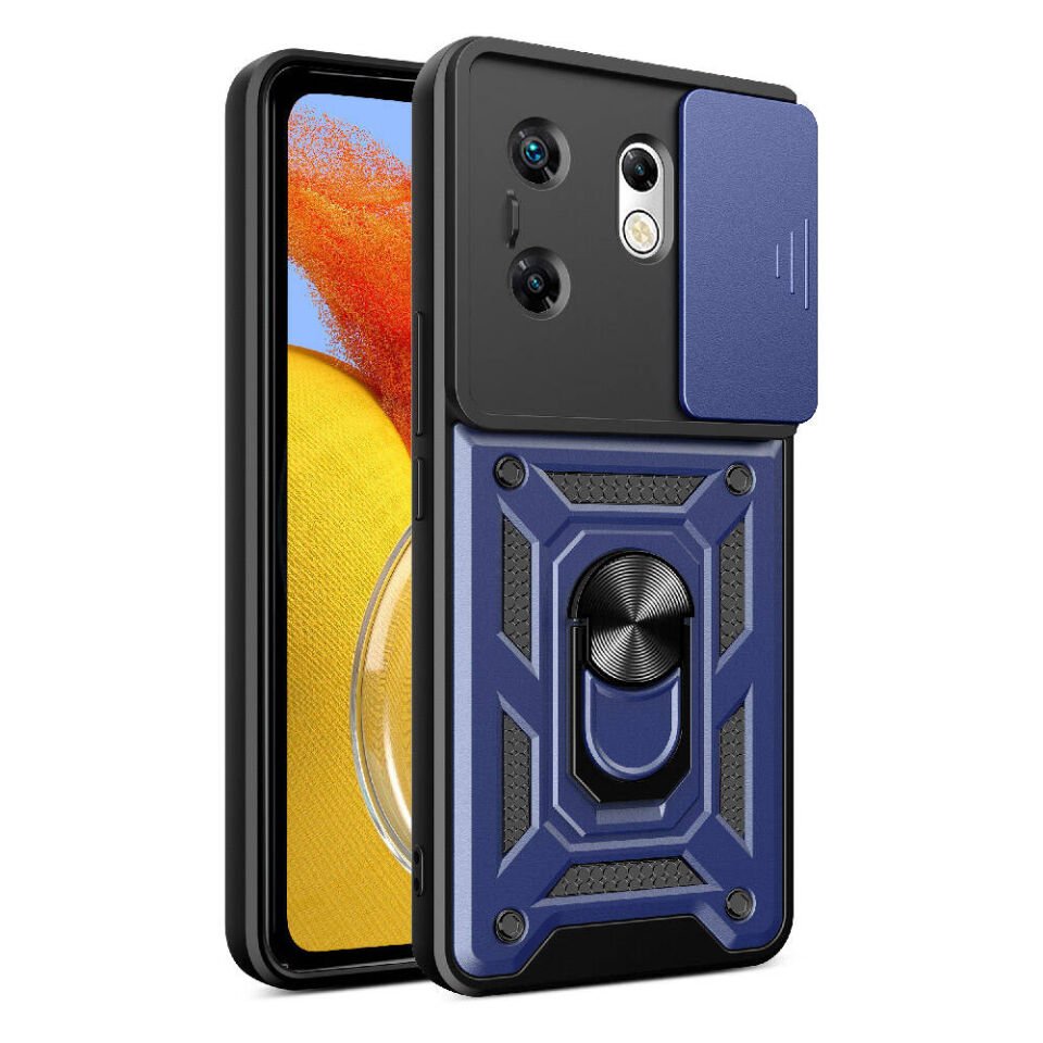 İnfinix Zero 30 4G Kılıf Sürgülü Tank Zırh Yüzüklü Mıknatıslı Standlı Kapak (S-VEGA) Mavi