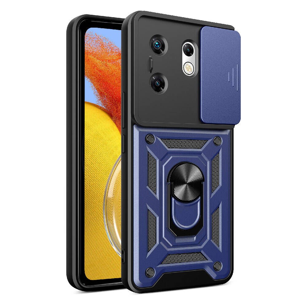 İnfinix Zero 30 4G Kılıf Sürgülü Tank Zırh Yüzüklü Mıknatıslı Standlı Kapak (S-VEGA) Mavi