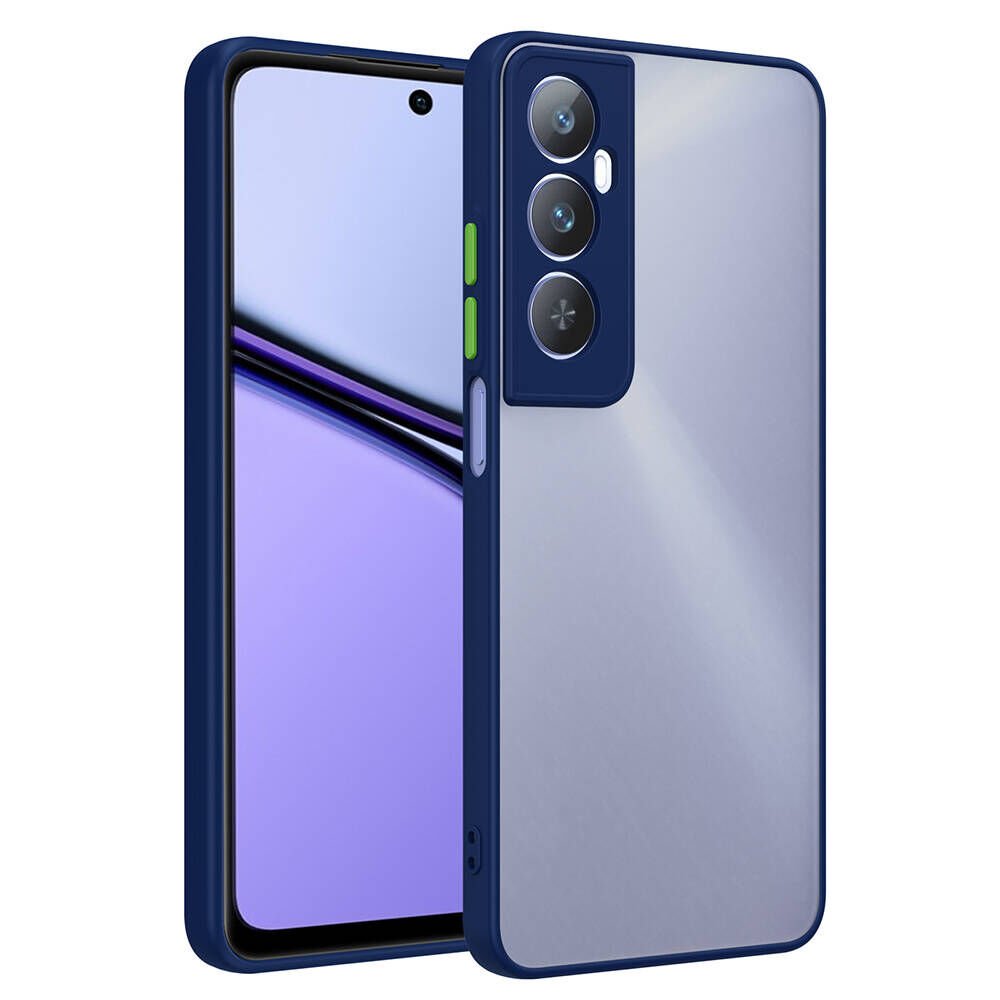 Realme C65 4G Kılıf Mat Kamera Korumalı Renkli Tuşlu Sert Silikon Kapak (HUX) Lacivert