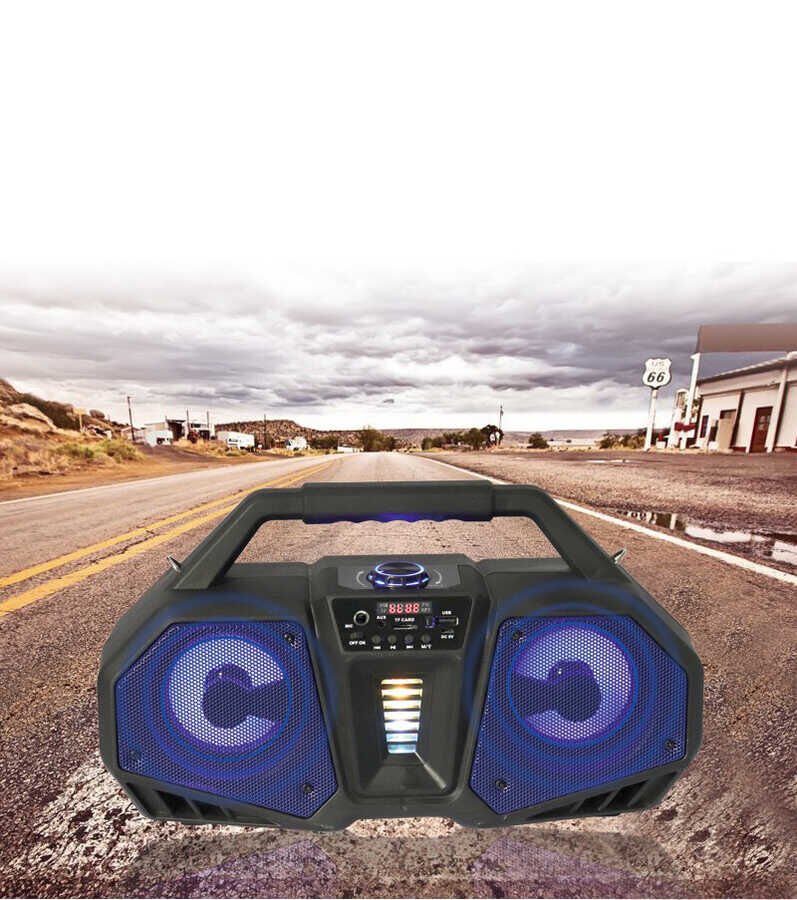Bluetooth Speaker Hoparlör With FM Radio Özellikli Gövde Kısmında Renkli Led Tasarım (ZQS-4216) Mavi
