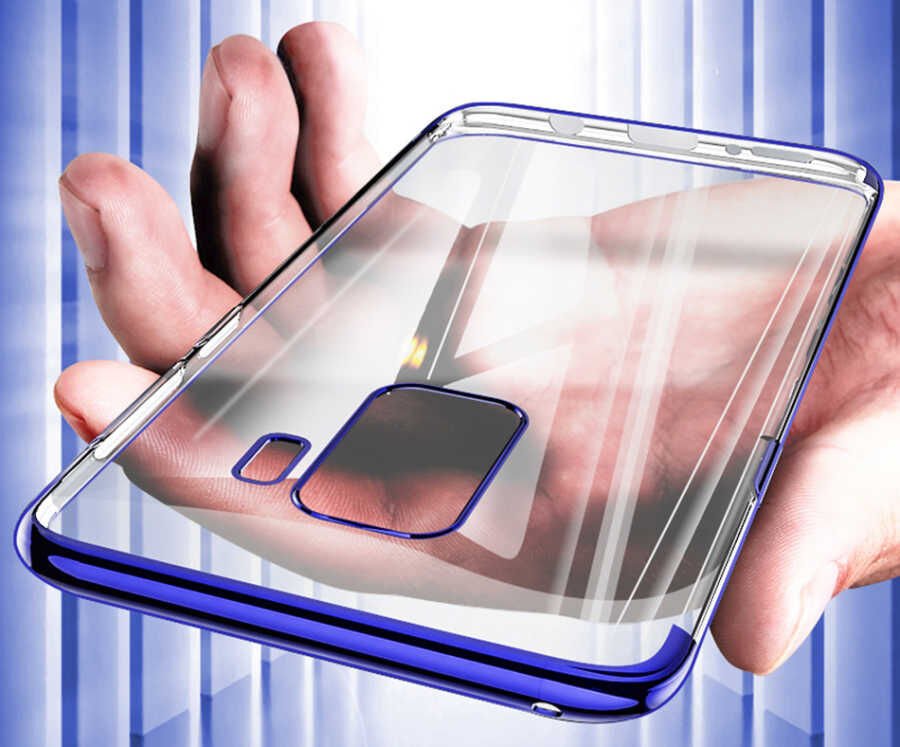 Samsung Galaxy S9 Kılıf Dört Köşe Renkli Lazer Şeffaf Silikon Kapak (GLİTTER) Mavi