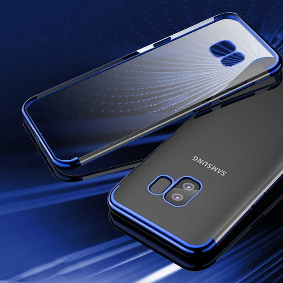 Samsung Galaxy S9 Kılıf Dört Köşe Renkli Lazer Şeffaf Silikon Kapak (GLİTTER) Mavi