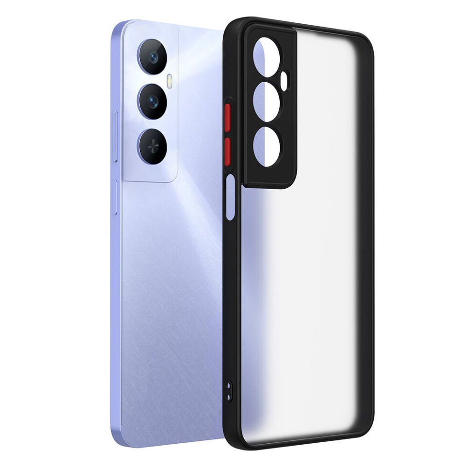 Realme C65 4G Kılıf Mat Kamera Korumalı Renkli Tuşlu Sert Silikon Kapak (HUX) Siyah