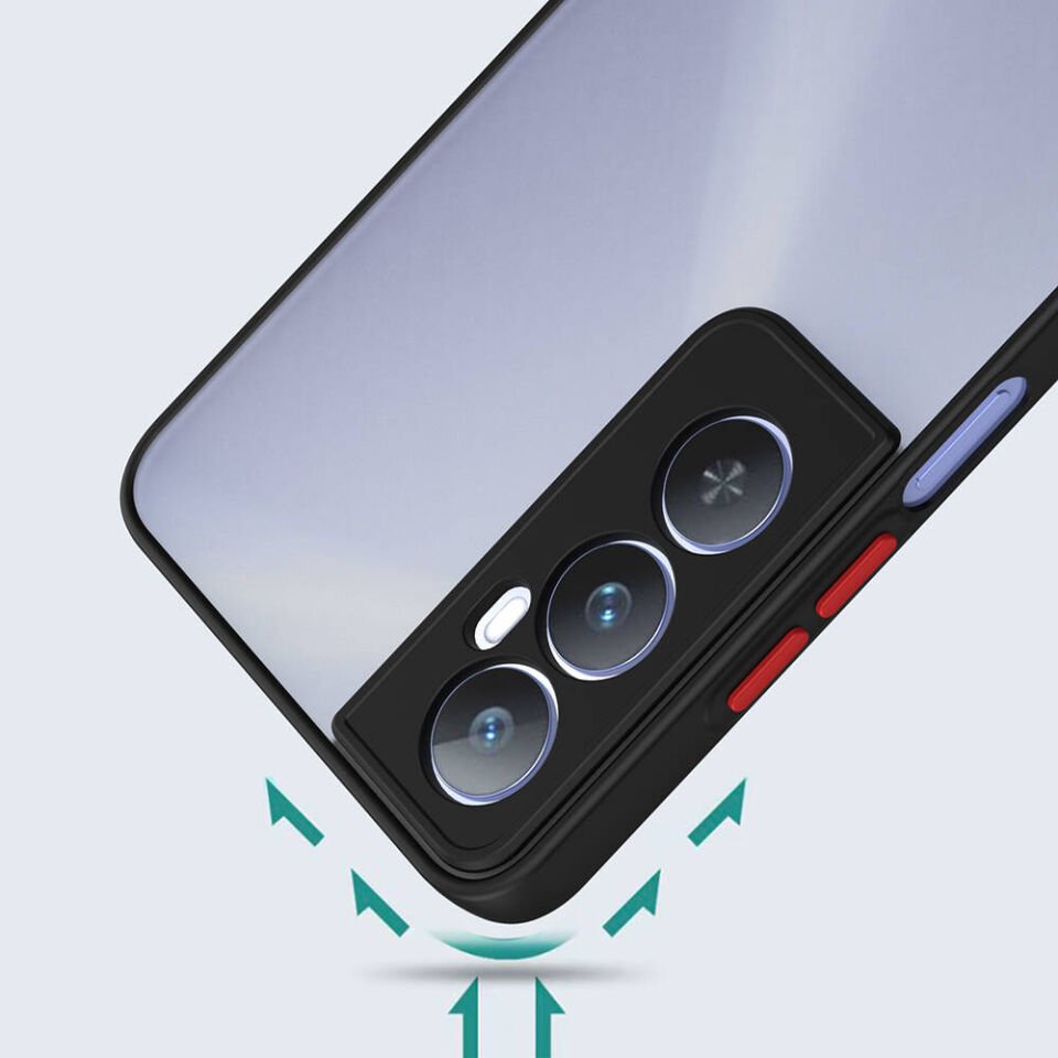 Realme C65 4G Kılıf Mat Kamera Korumalı Renkli Tuşlu Sert Silikon Kapak (HUX) Siyah
