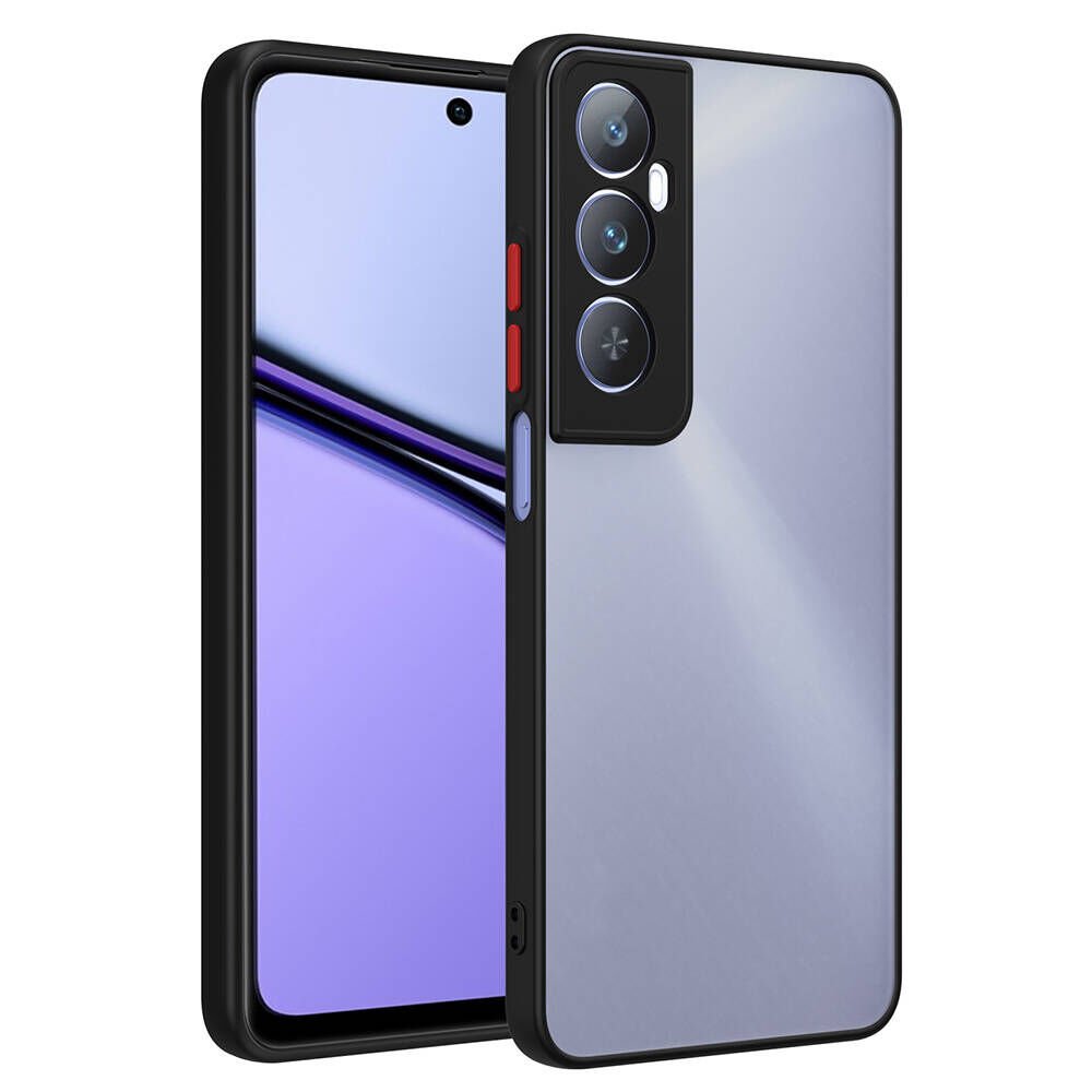 Realme C65 4G Kılıf Mat Kamera Korumalı Renkli Tuşlu Sert Silikon Kapak (HUX) Siyah