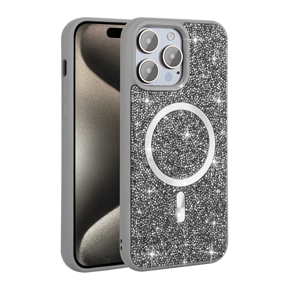 Apple iPhone 14 Pro Max Kılıf Pırlanta Tasarımlı Magsafe Şarj Özellikli Zore Mozaik Silikon Kapak