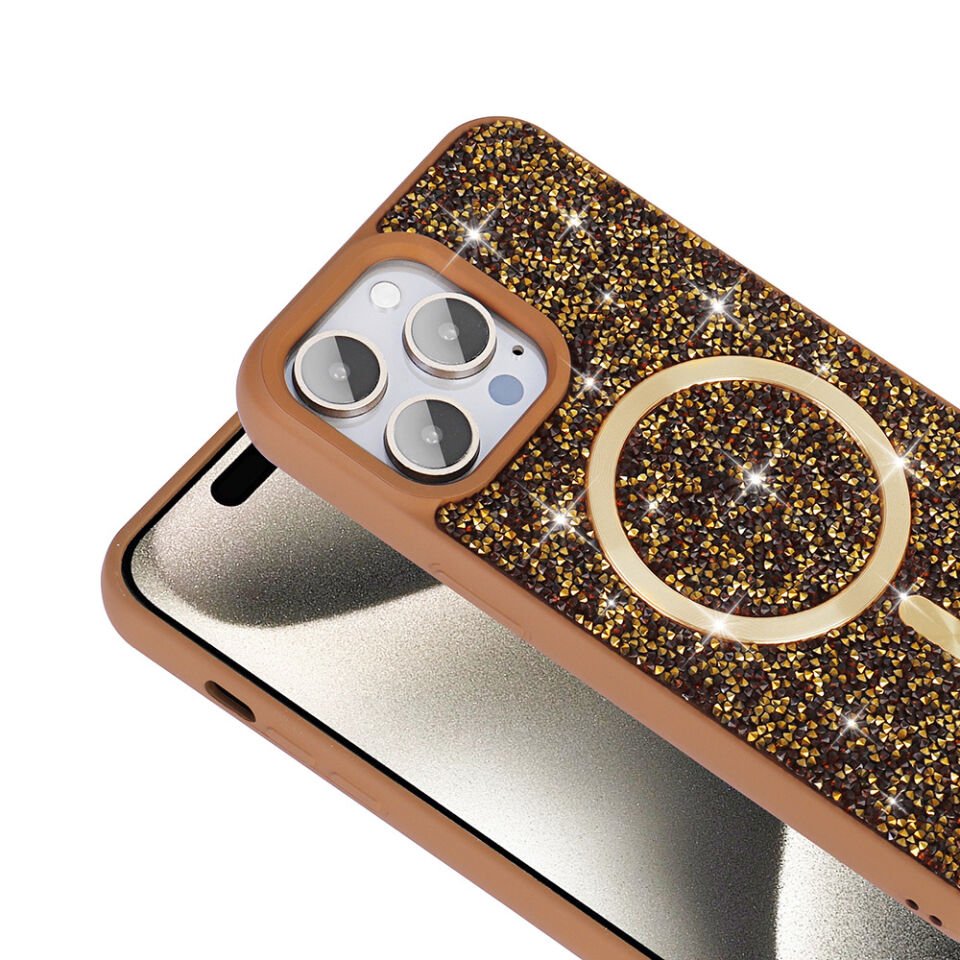 Apple iPhone 14 Pro Max Kılıf Pırlanta Tasarımlı Magsafe Şarj Özellikli Zore Mozaik Silikon Kapak