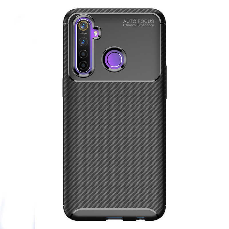 Realme 5İ Kılıf Kamera Çıkıntılı Karbon Fiber Dokulu Renk Atmaz Kapak (NEGRO) Kahverengi