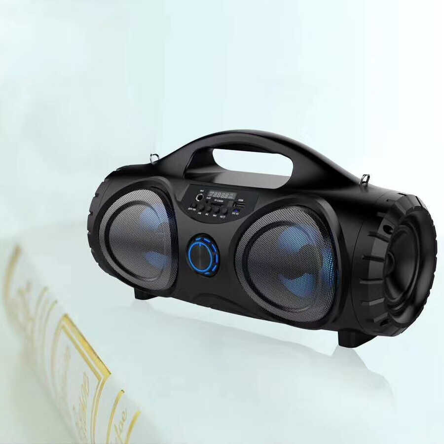 Bluetooth Speaker Hoparlör With FM Radio Özellikli Gövde Kısmında Renkli Led Tasarım (ZQS-4215) Siyah