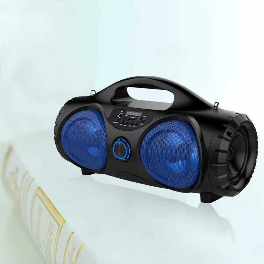 Bluetooth Speaker Hoparlör With FM Radio Özellikli Gövde Kısmında Renkli Led Tasarım (ZQS-4215) Siyah
