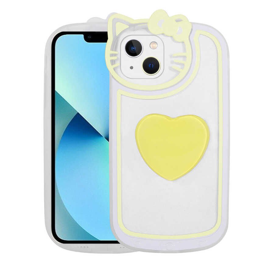 Apple  iPhone 13 Kılıf Kedi Figürlü Transparan Pop Soketli Renkli Silikon Kapak (Ritmik) Turkuaz