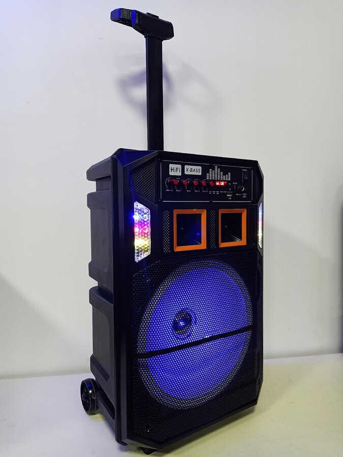 Bluetooth Speaker Hoparlör With FM Radio Özellikli Gövde Kısmında Renkli Led Tasarım (SP-1201) Siyah