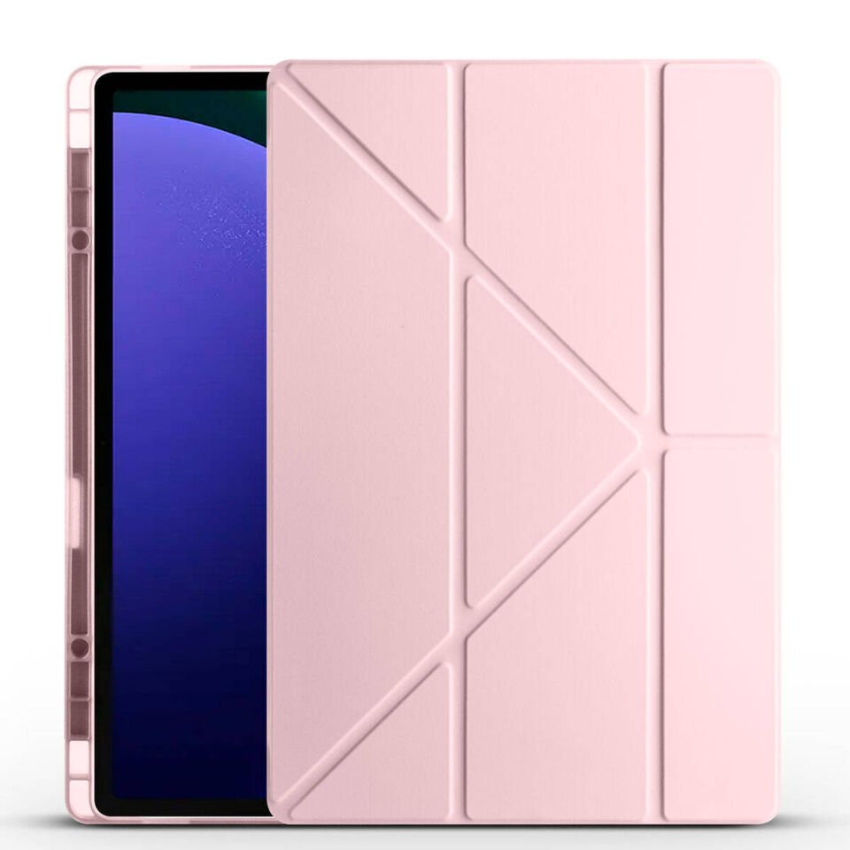 Samsung Galaxy Tab S10 Ultra Kılıf Kalem Bölmeli Standlı 360 Derece Tam Korumalı Tasarım (TR) Rose Gold