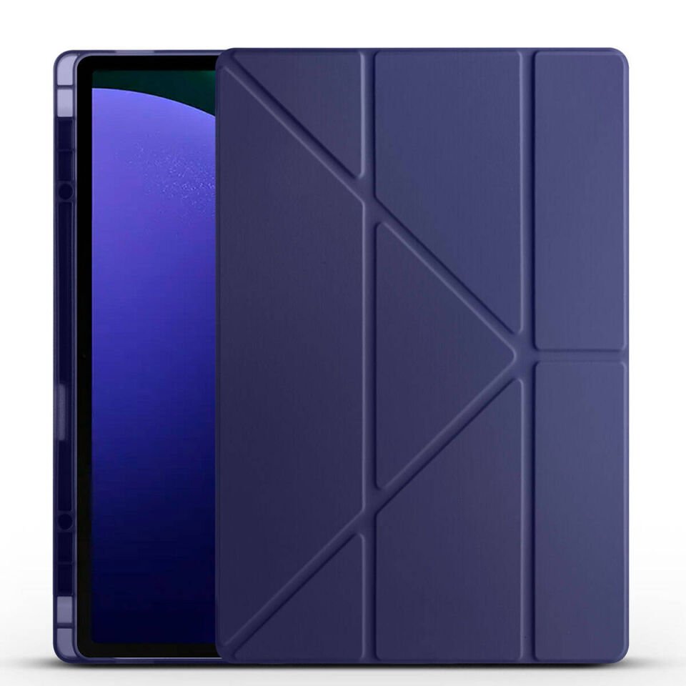 Samsung Galaxy Tab S10 Ultra Kılıf Kalem Bölmeli Standlı 360 Derece Tam Korumalı Tasarım (TR) Lacivert