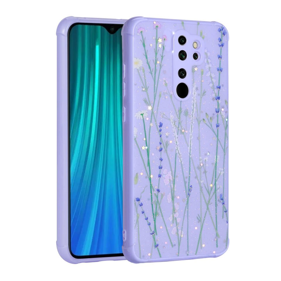 Xiaomi Redmi Note 8 Pro Kılıf Simli Desenli Köşe Kamera Korumalı Darbe Emici Silikon Kapak (Popy) Dallar